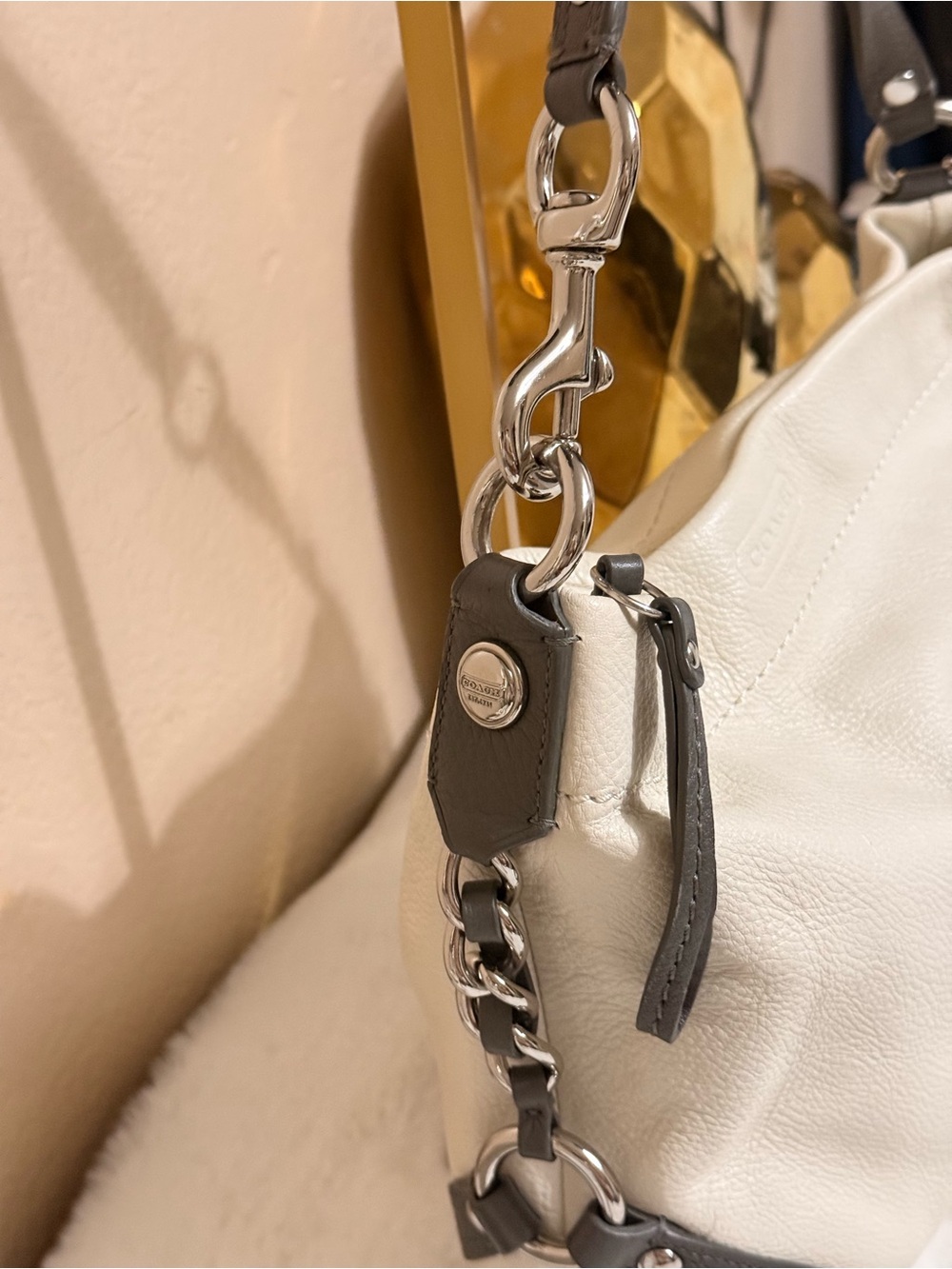 Coach White Leather Shoulder Bag with gray Accents - Picture 5 of 17